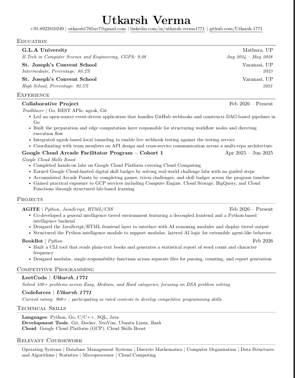Preview of Utkarsh's resume, first page
